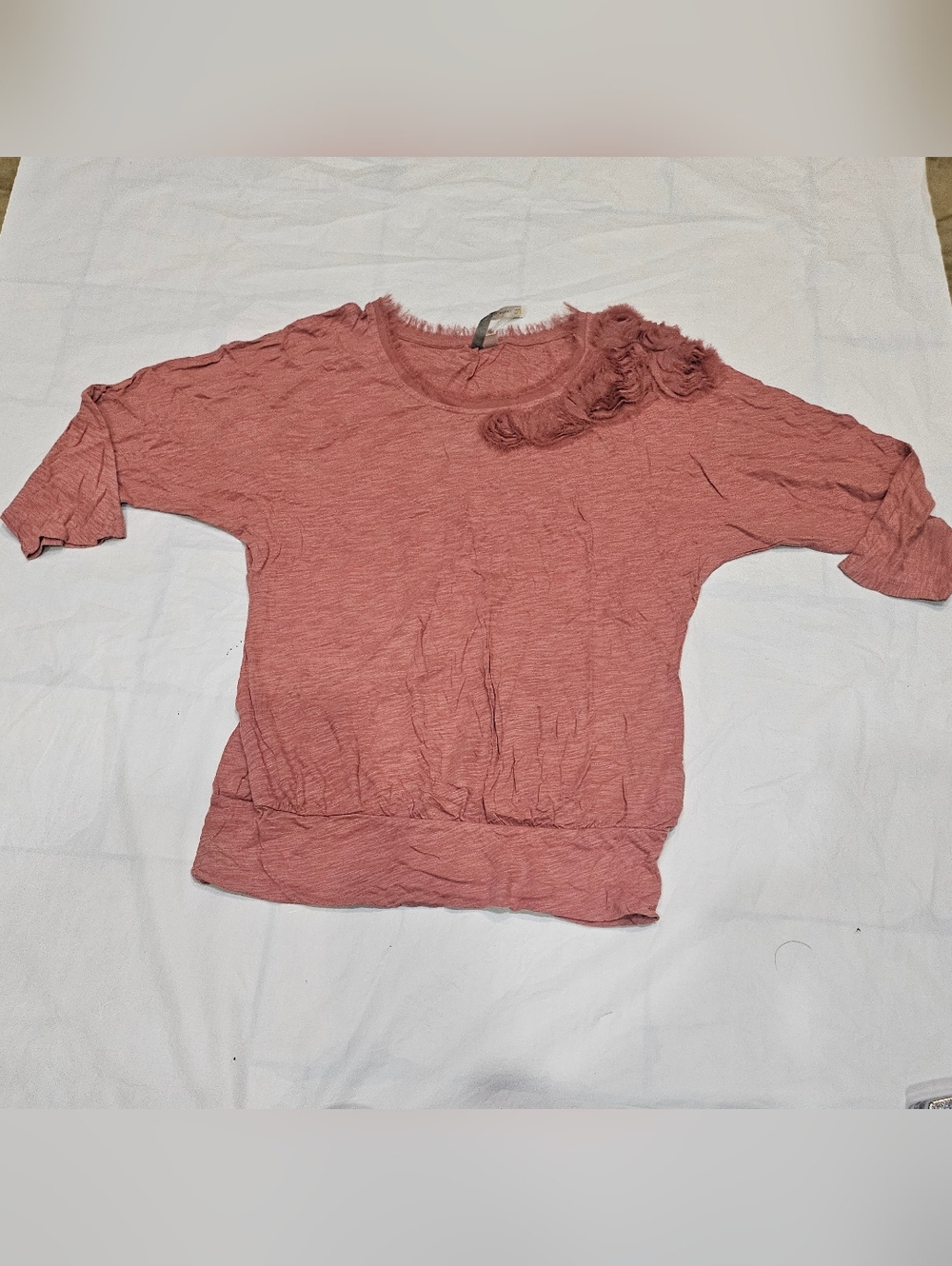 LC Lauren Conrad Rose Mauve Short  Knit Top with Ruffle Detail